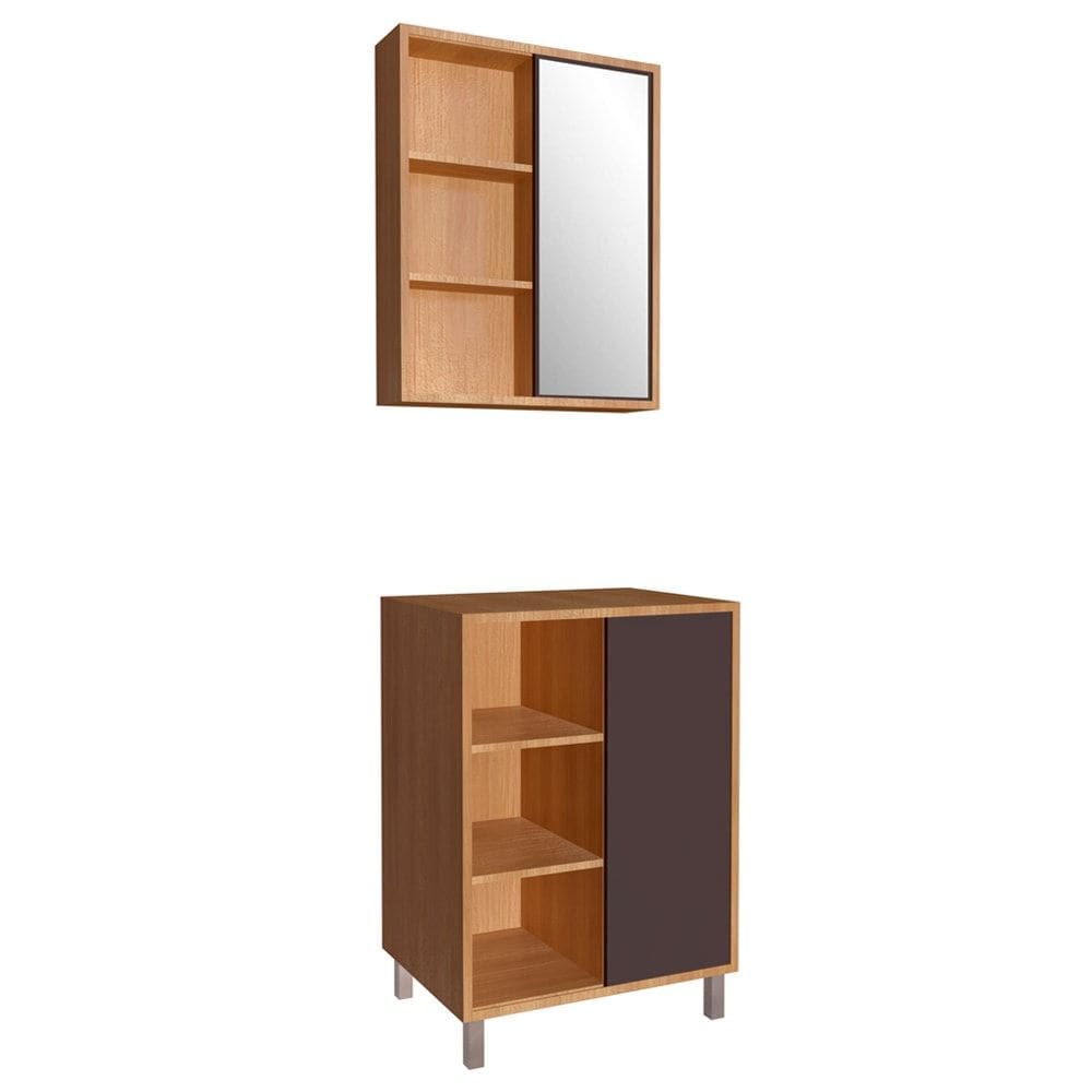 Gabinete 1 Porta Correr 60 cm Espelheira CJ7250 Mell Grafite FAEM