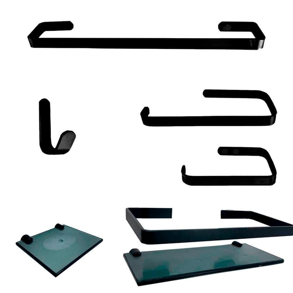 Kit Para Banheiro Luxo Ônix Preto 6 Peças Fumê