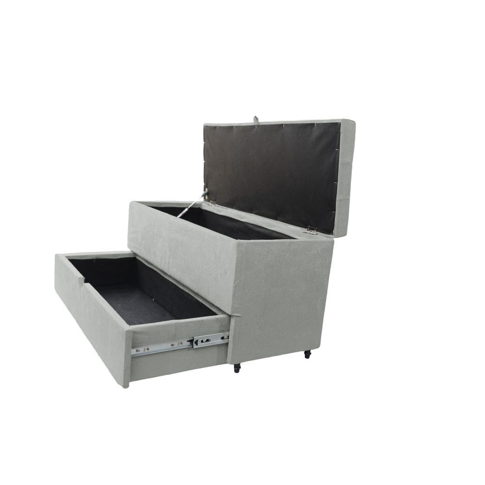 Recamier Puff Baú Sapateira E Gaveta 90 Cm Para Cama De Solteiro- Cinza