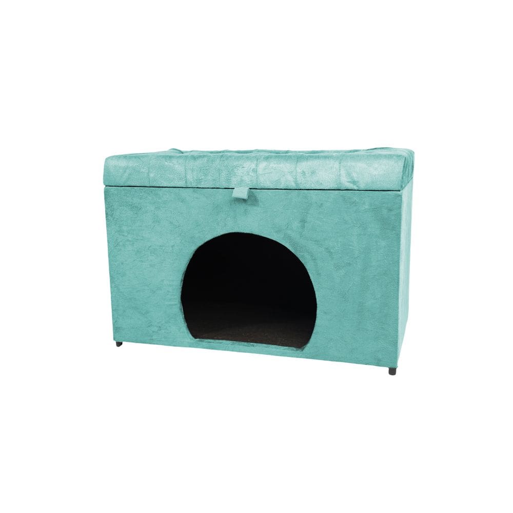 Puff Baú Pet Casa P/ Cachorros E Gatos Em Suede - Azul Tiffany