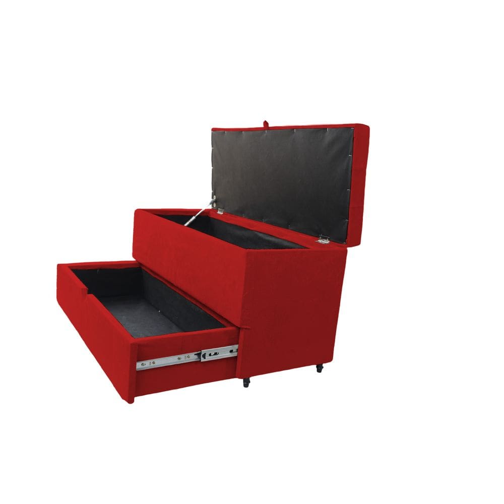 Recamier Puff Baú Sapateira E Gaveta 90 Cm Para Cama De Solteiro- Vermelho