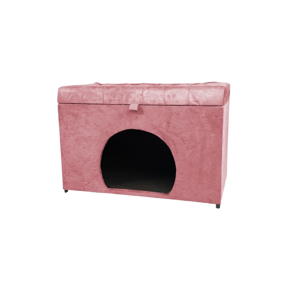 Puff Baú Pet Casa P/ Cachorros E Gatos Em Suede - Rosa