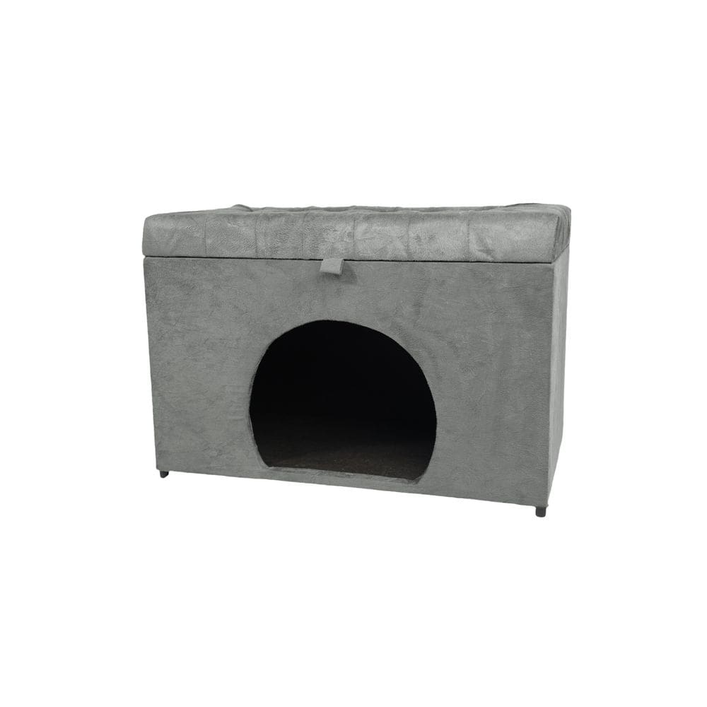 Puff Baú Pet Casa P/ Cachorros E Gatos Em Suede - Cinza