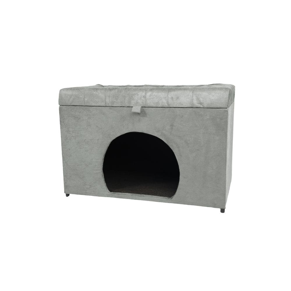 Puff Baú Pet Casa P/ Cachorros E Gatos Em Suede - Cinza Claro