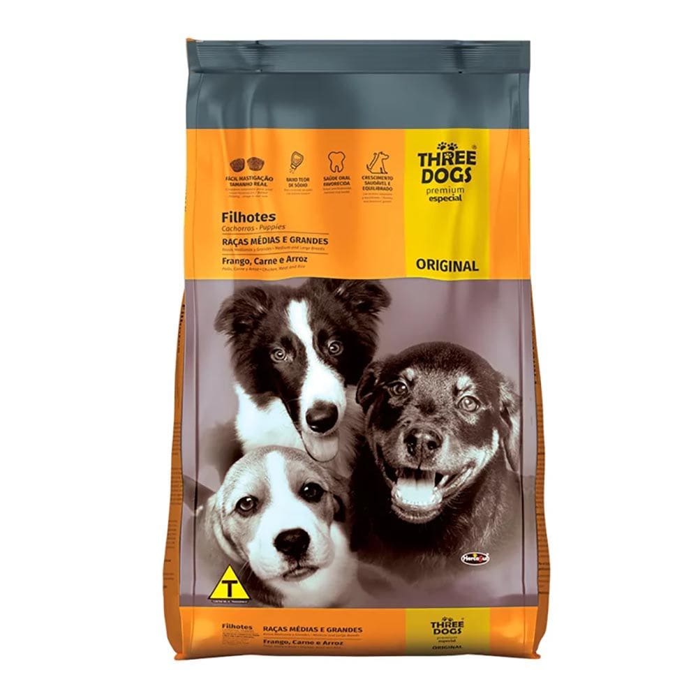 Ração Three Dogs Cães Filhotes Raças Médias e Grande