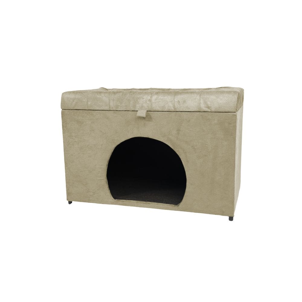 Puff Baú Pet Casa P/ Cachorros E Gatos Em Suede - Creme