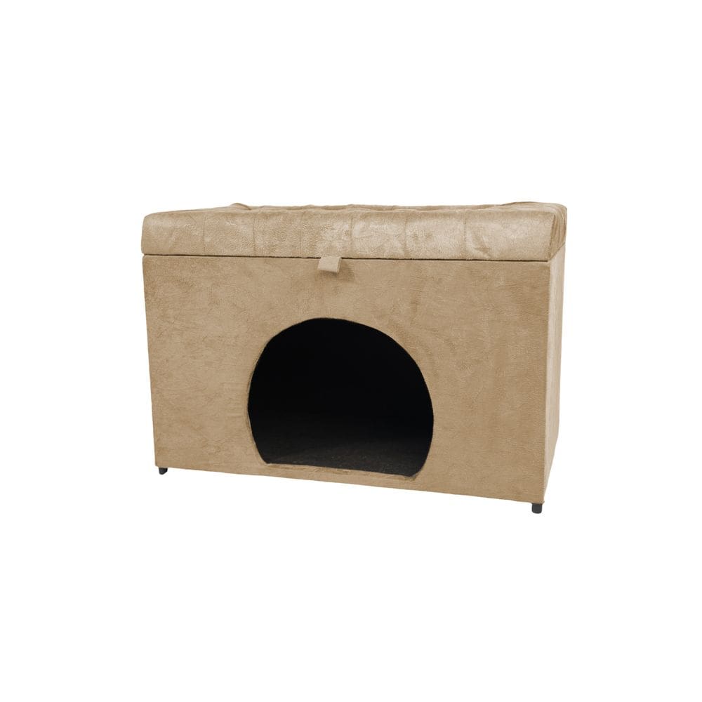 Puff Baú Pet Casa P/ Cachorros E Gatos Material Sintetico Bege Claro