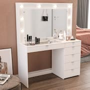 Penteadeira Camarim com Espelho e Visor de Vidro 6 Gavetas Nanda Politorno