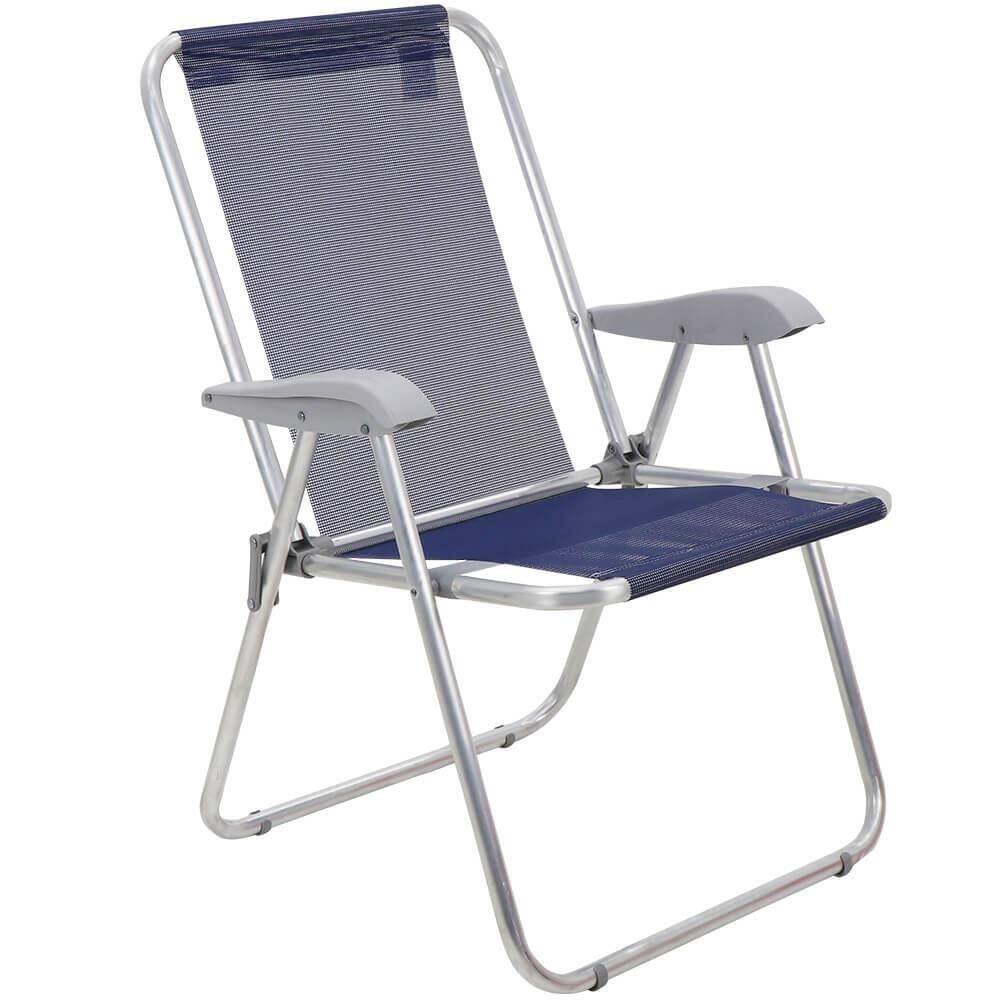 Cadeira de Praia Tramontina Creta Master em Alumínio com Assento Azul Escuro 92900202