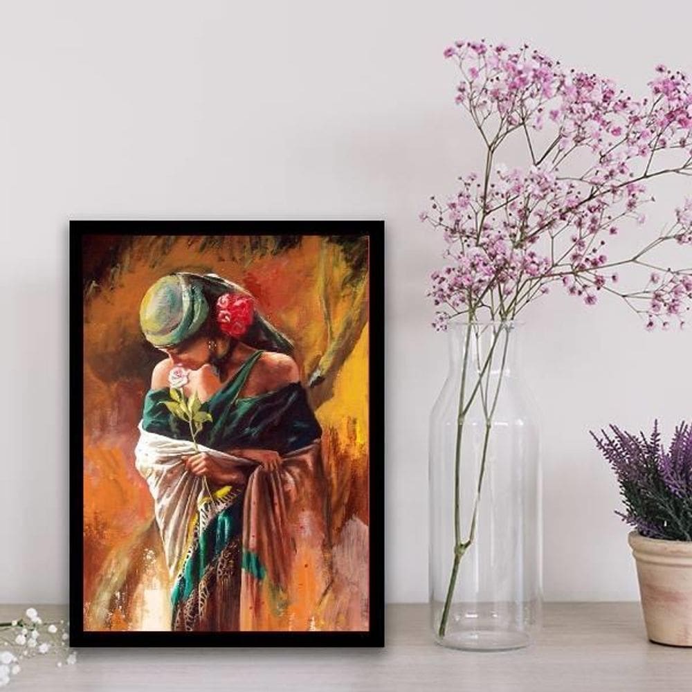 Quadro Decorativo Artístico Cigana 24X18Cm - Com Vidro Preta
