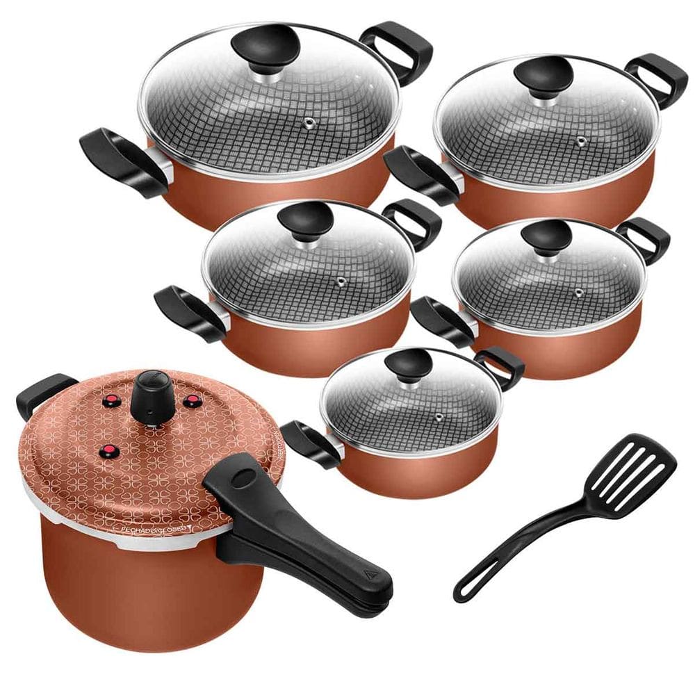 Conjunto De Panelas Antiaderente Caçarola Spesso + Panela de Pressão Fecho Externo 6 Peças Patolux