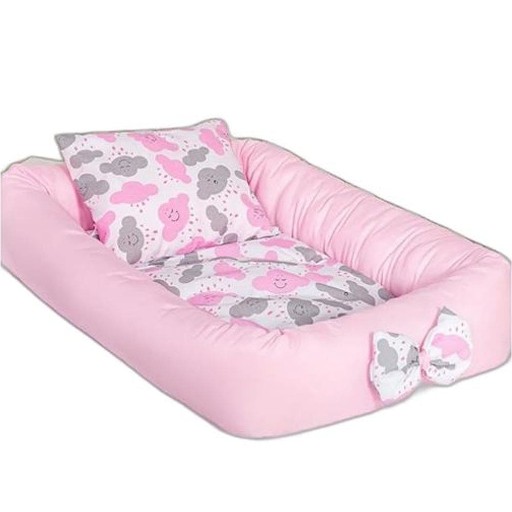 Kit Ninho Para Bebês Redutor De Berço Chuva De Amor Rosa