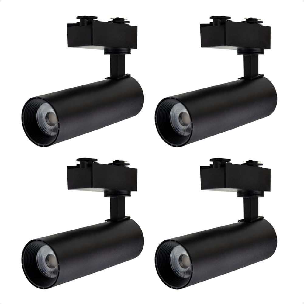 Kit 4 Spot Longo Led MR16 para Trilho Eletrificado Preto 3000K Quente