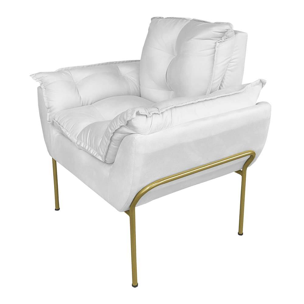 Poltrona para Escritório Base Dourada Suede Branco - Vallisa Decor