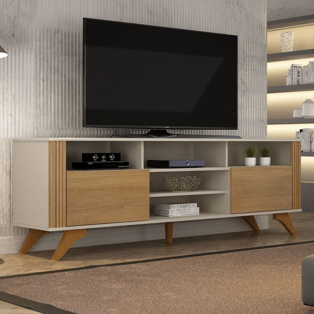 Rack Bancada 2 Portas Mariana Tvs de até 65 P Off White/Cinamomo