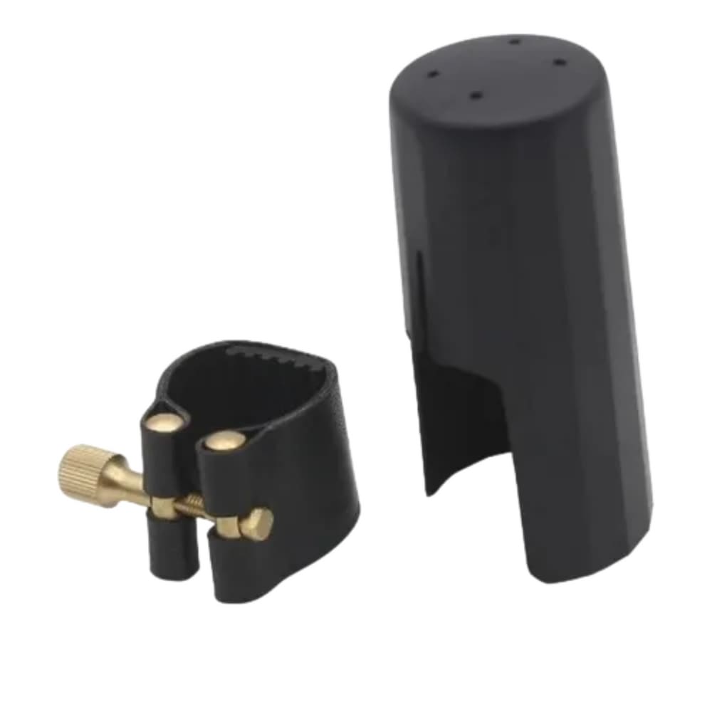 Abraçadeira de Couro Sintético c/ Ressonador de Metal para Boquilha de Massa Sax Alto - FREE SAX`S