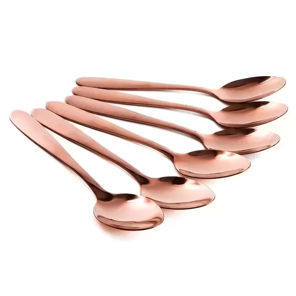 Conjunto 6pçs Colheres De Mesa Inox Rose Gold Rústico Luxo