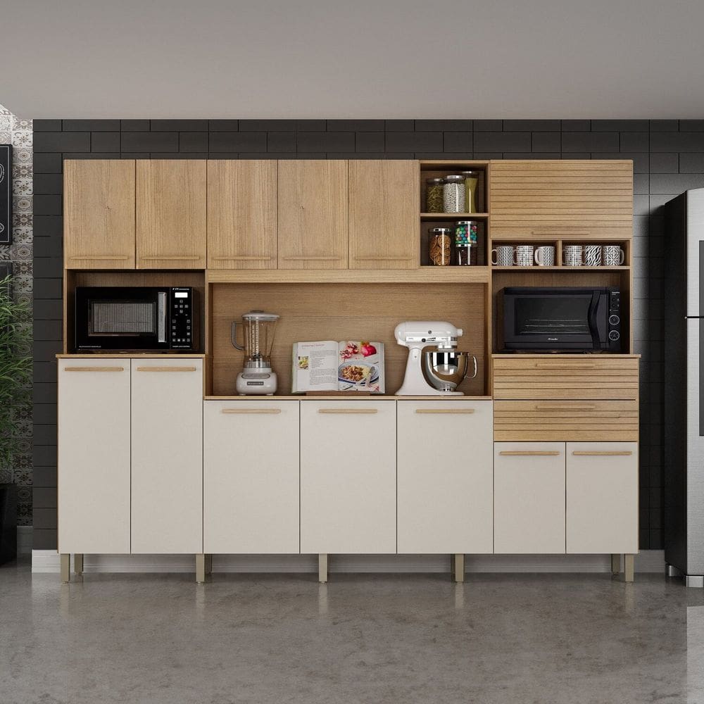 Amário de Cozinha 13 Portas 2 Gavetas Capitólio Cinamomo/Off White