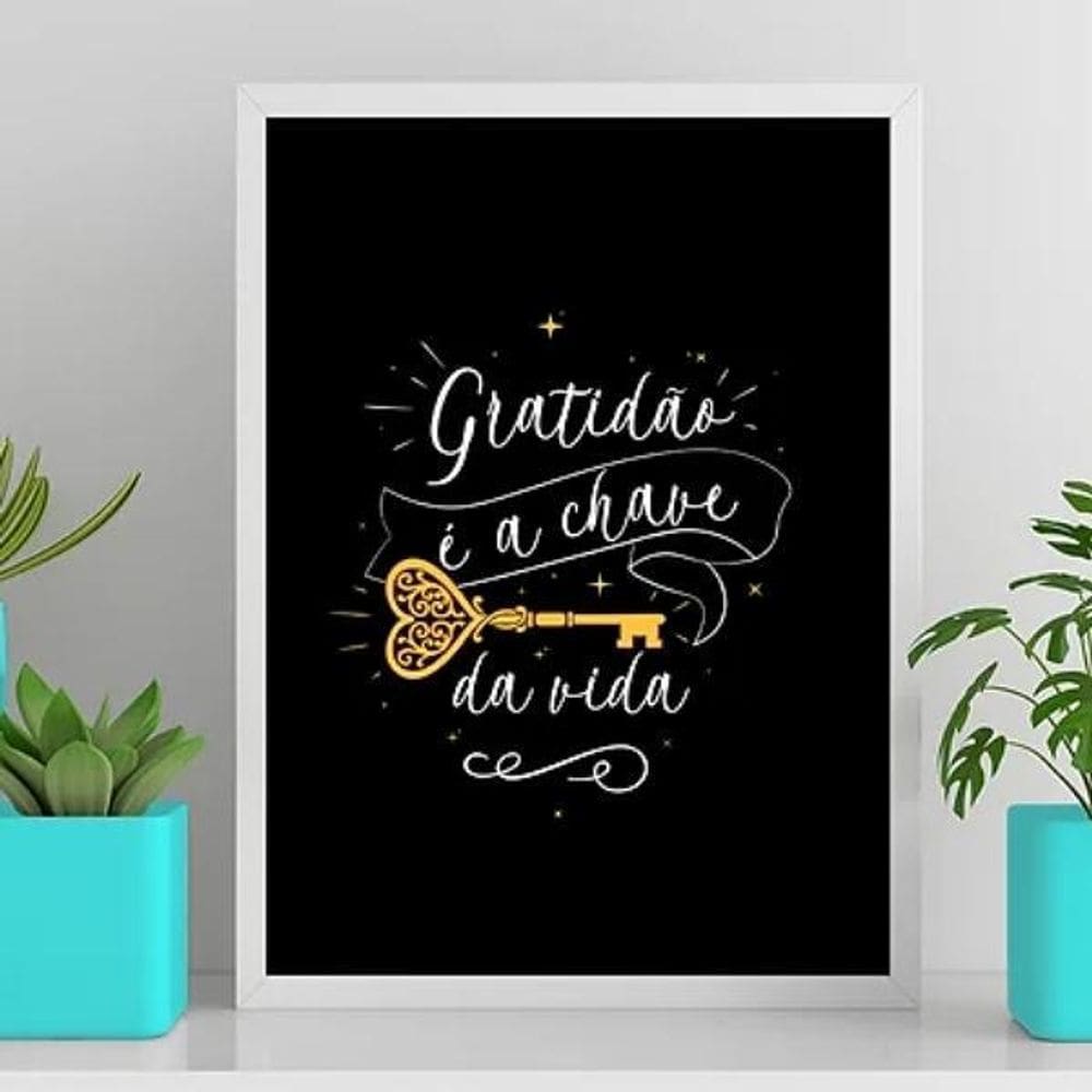 Quadro Gratidão É A Chave Da Vida 24X18Cm - Com Vidro Branca