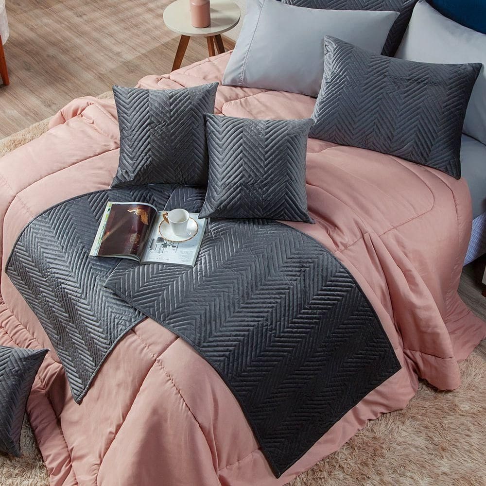 De Peseira Florence Cinza 04 Peças Tecido Veludo