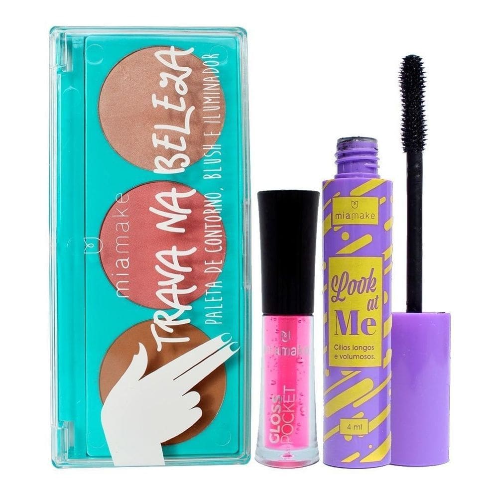 Kit Maquiagem Gloss Paleta Contorno Blush Iluminador Rímel