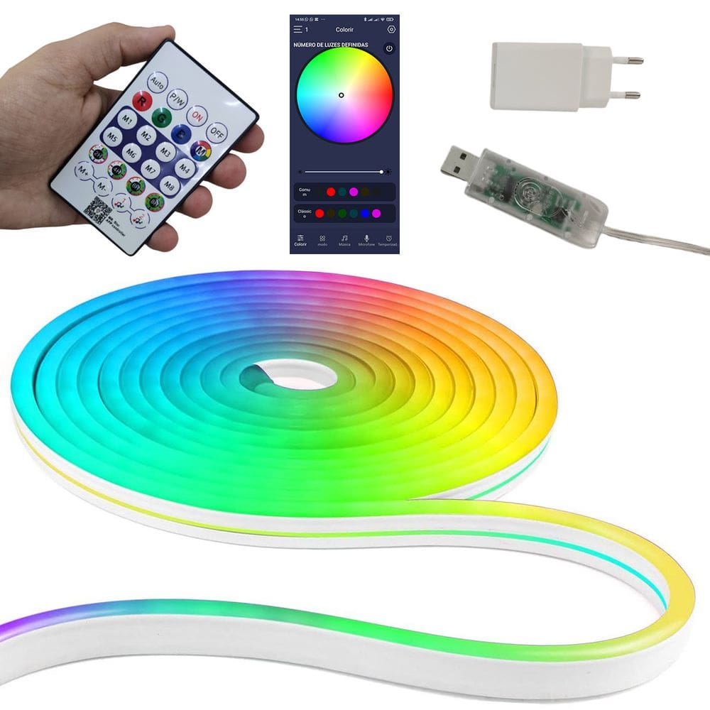 Fita Led Neon Aplicativo Celular RGB 5 Metros Iluminaçao Decoraçao Ip65 Sala Quarto Mesa Gamer