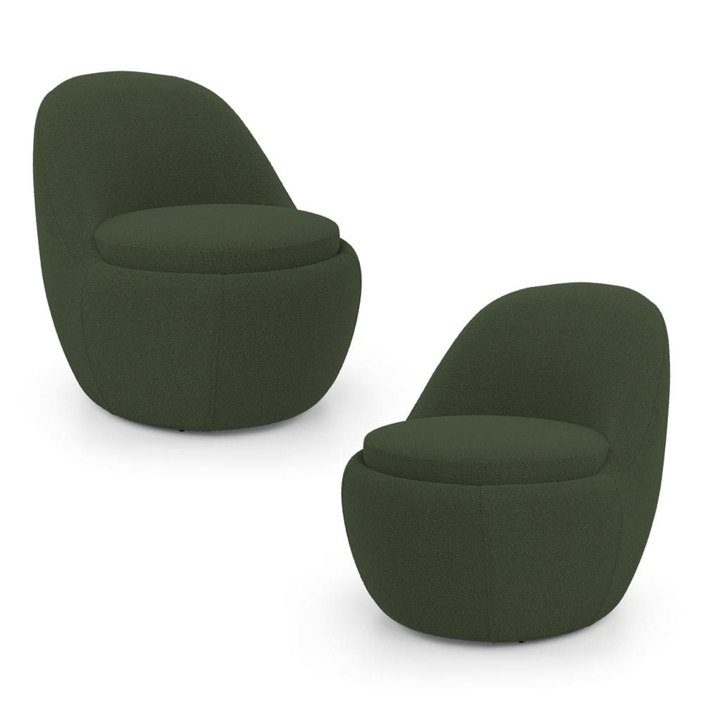 Kit 02 Poltronas Orgânicas Living Memphis Fixa Bouclê Verde Musgo - Desk Design