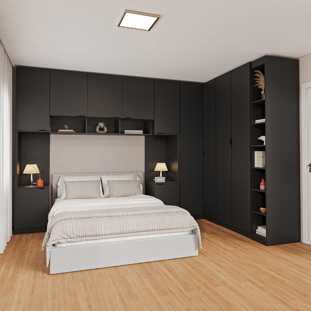 Guarda-roupa Modulado de Canto 11 Portas 7 Peças Hera Cabecasa Madeiramadeira Preto