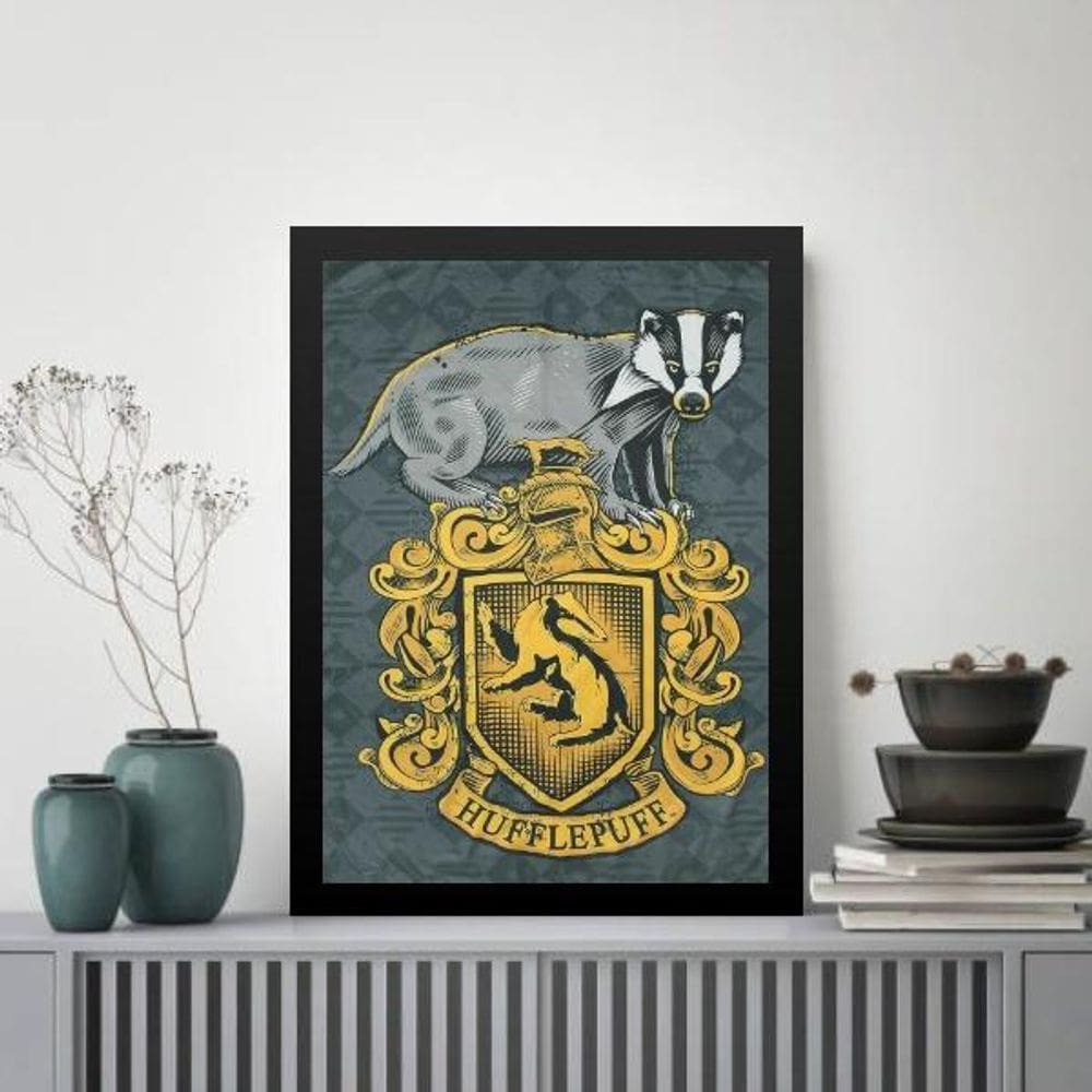 Quadro Decorativo Brasão Hufflepuff 33X24Cm - Com Vidro