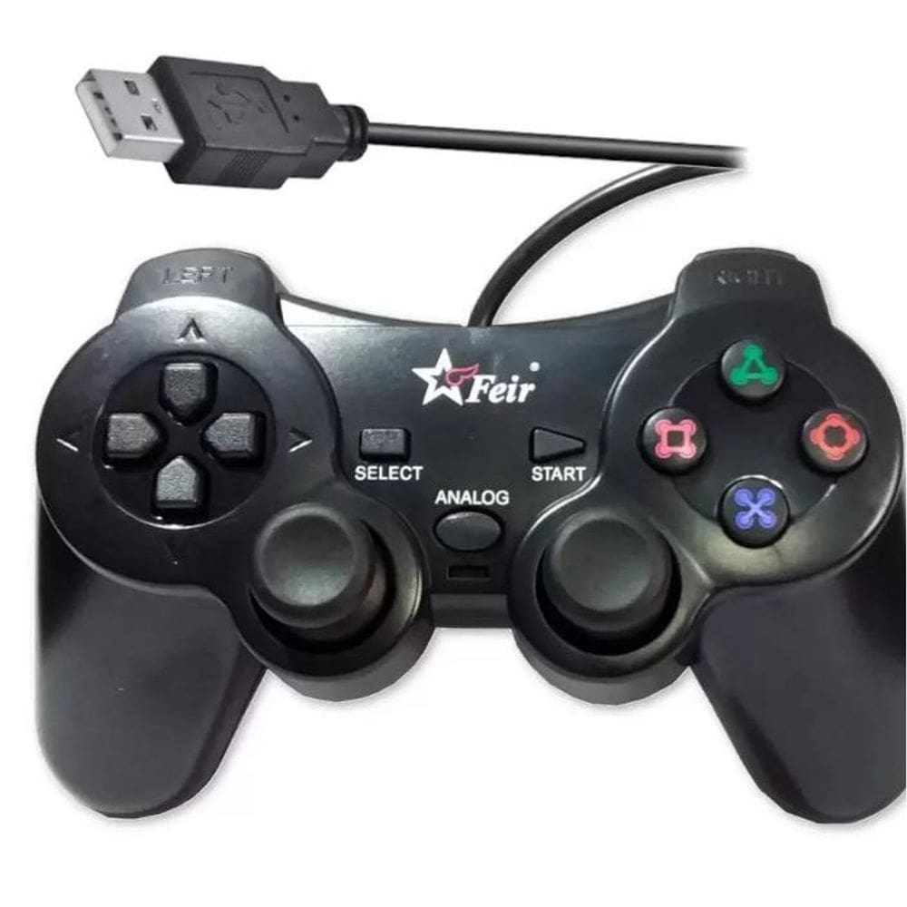 Kit 2 Controles Joystick Manete Com Fio Ps2 Feir