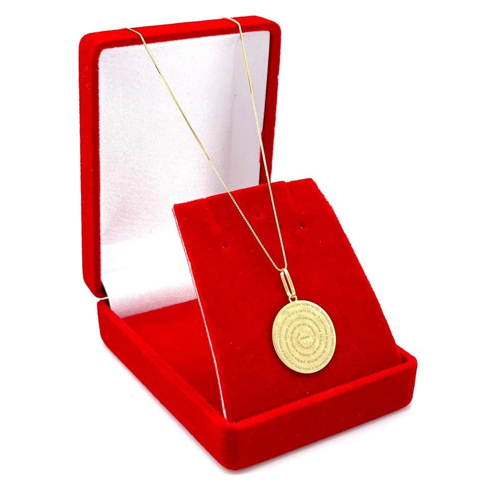 Colar De Ouro 18k Gargantilha Feminina Veneziana 40cm Pingente Pai Nosso