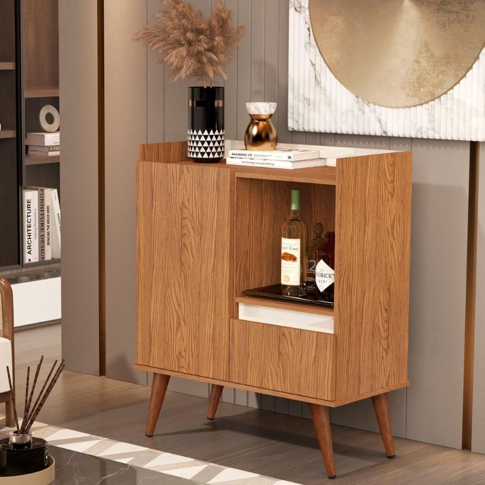 Buffet Essenciale Pés Retro Freijó Off White
