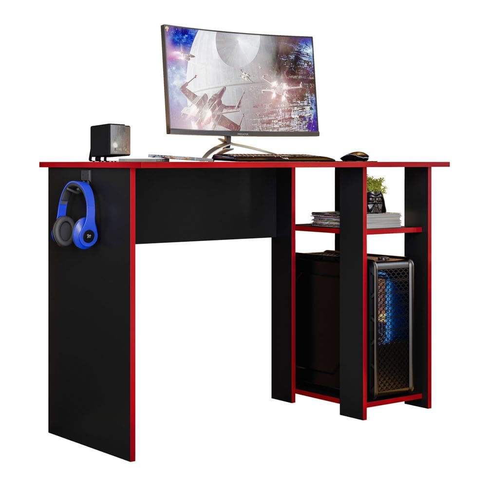 Mesa Para Computador DMX-500 108cm PC Gamer Setup Preto Vermelho - Desk Design