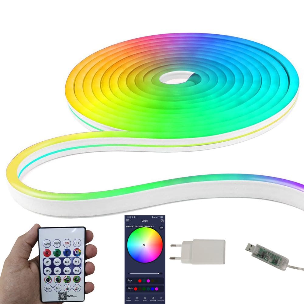 Fita Neon Led App Celular RGB 5 Metros IP68 Iluminaçao Casa Sanca Quarto Sala Gamer