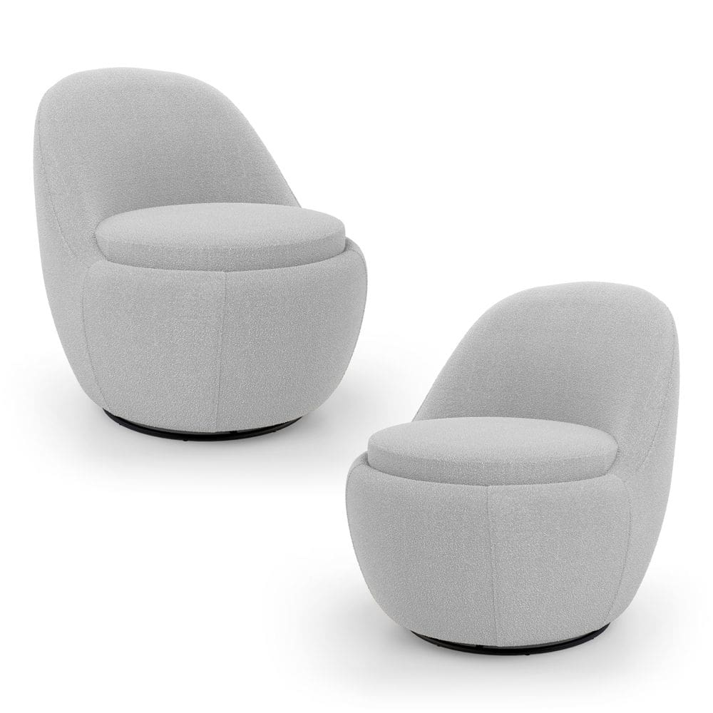 Kit 02 Poltronas Orgânicas Living Memphis Base Giratória Bouclê Cinza Claro - Desk Design