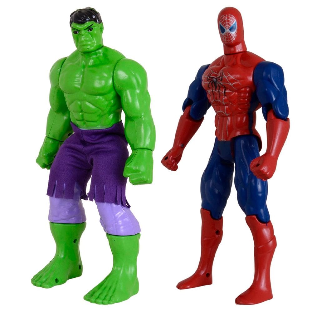 Kit Dupla De Heróis Incrível Hulk Homem Aranha Articuláveis