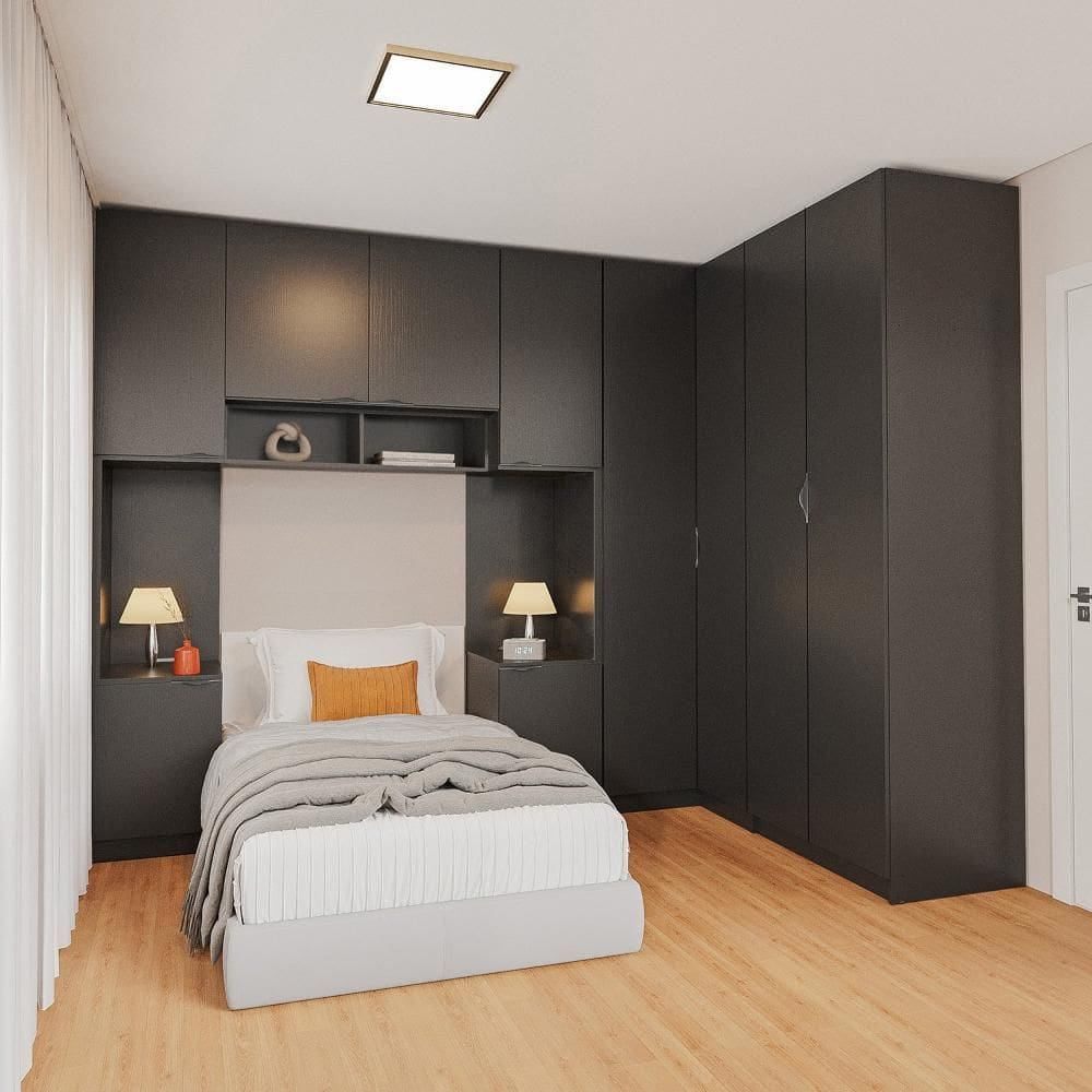 Guarda-roupa Modulado de Canto 10 Portas 6 Peças Hera Cabecasa Madeiramadeira Preto