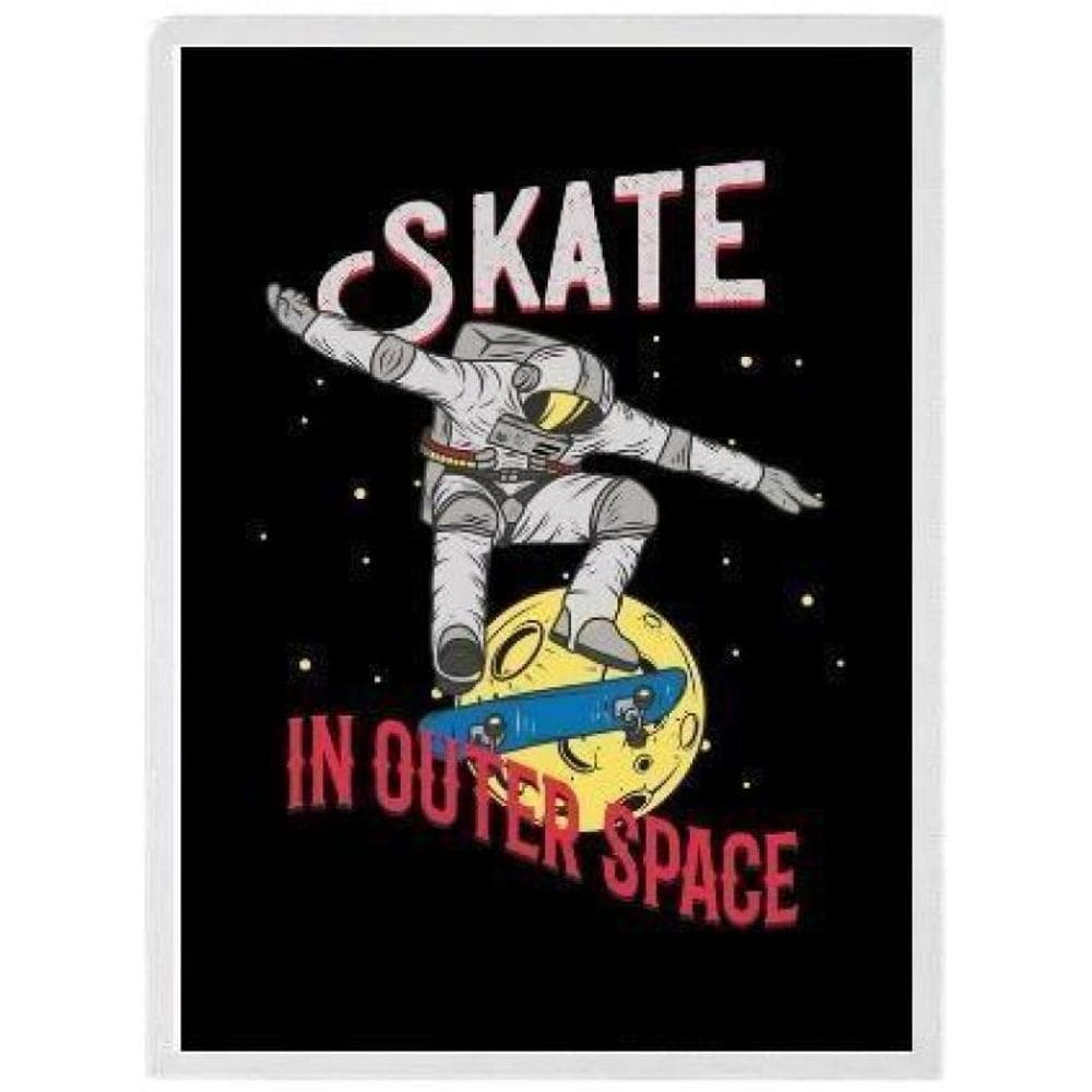 Quadro Decorativo Astronauta Skate 33X24Cm Com Vidro Branca