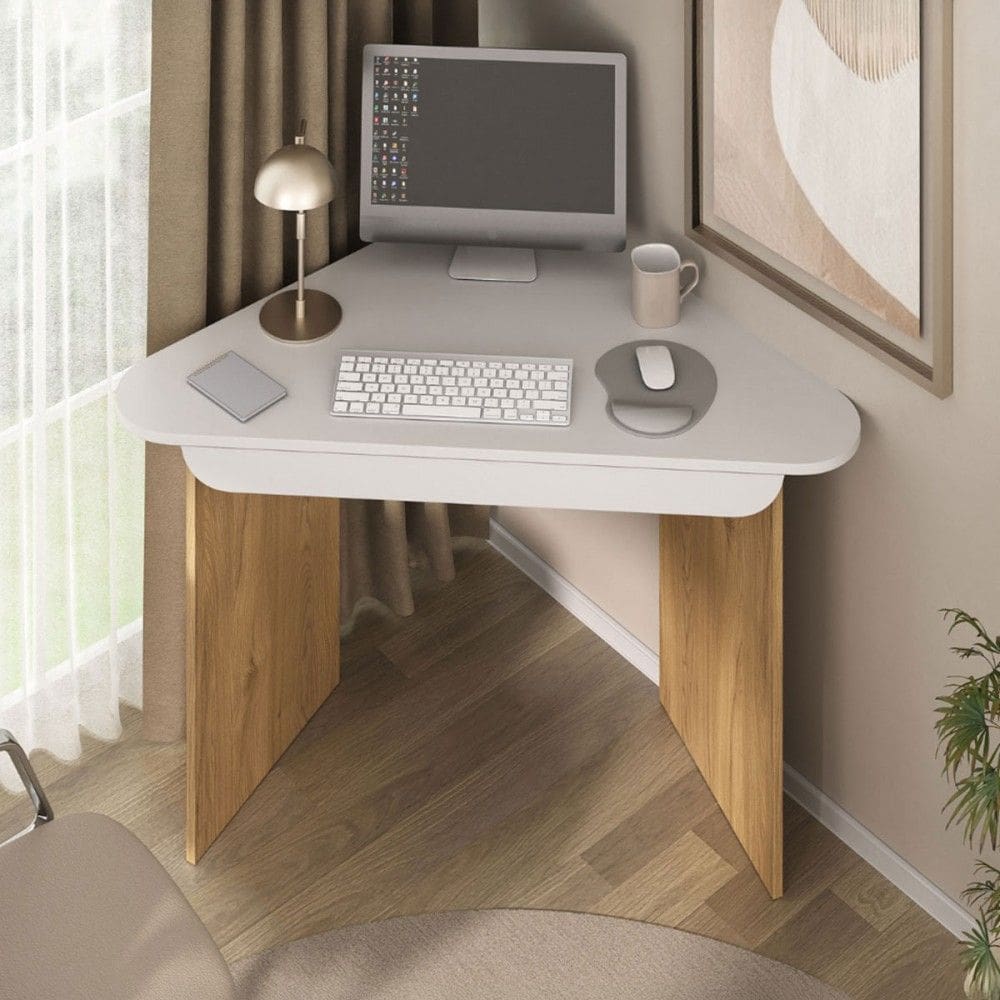Mesa Escrivaninha Trend de Canto 1 Gaveta Olmo/Branco - Artany