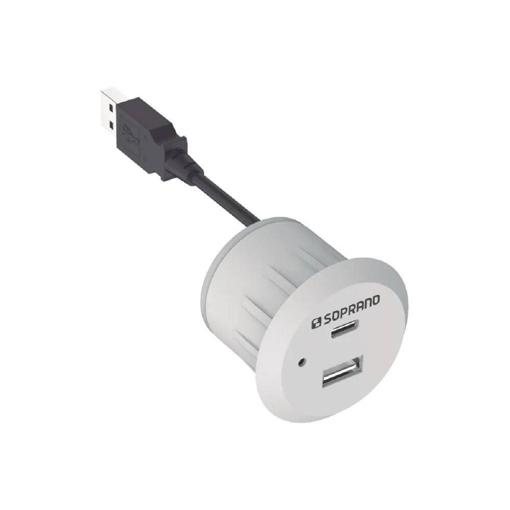 Tomada De Embutir Para Móveis Usb Tipo A E C Branca 2,0A