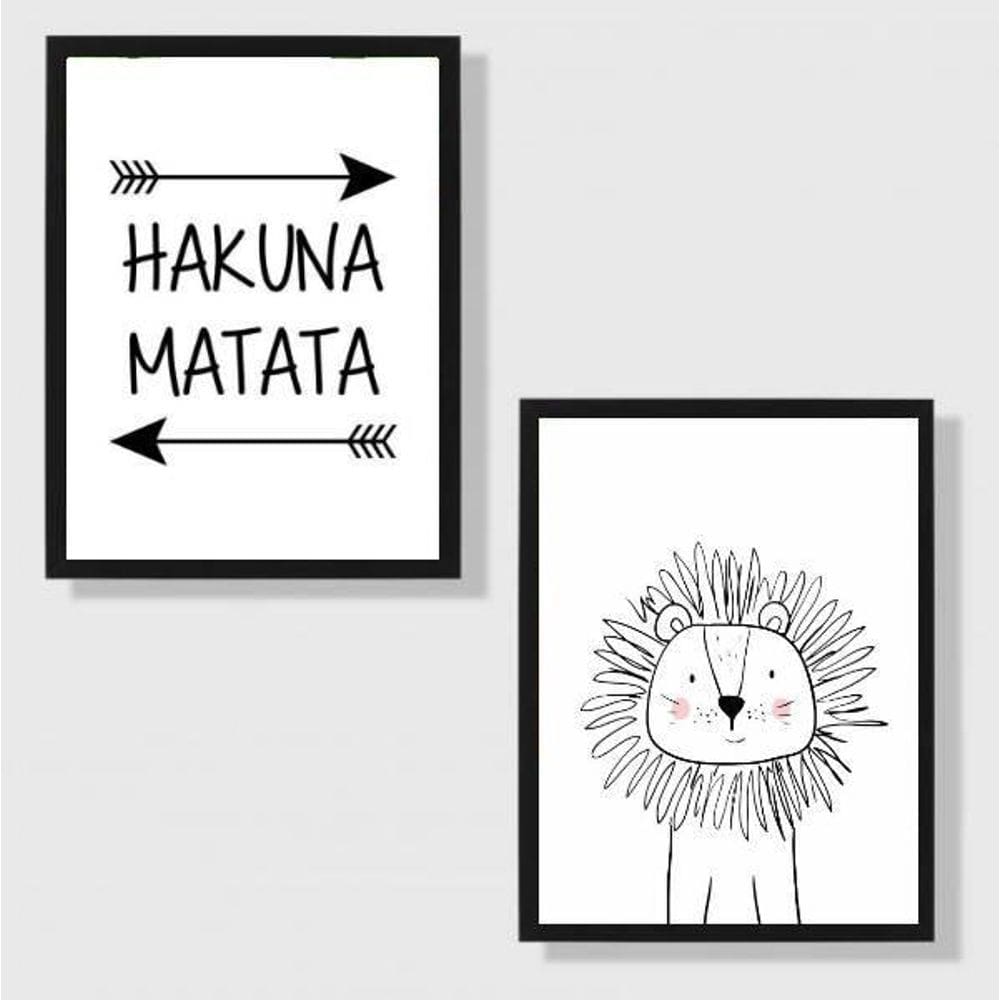 Kit 2 Quadros Hakuna Matata Leãozinho 24X18Cm