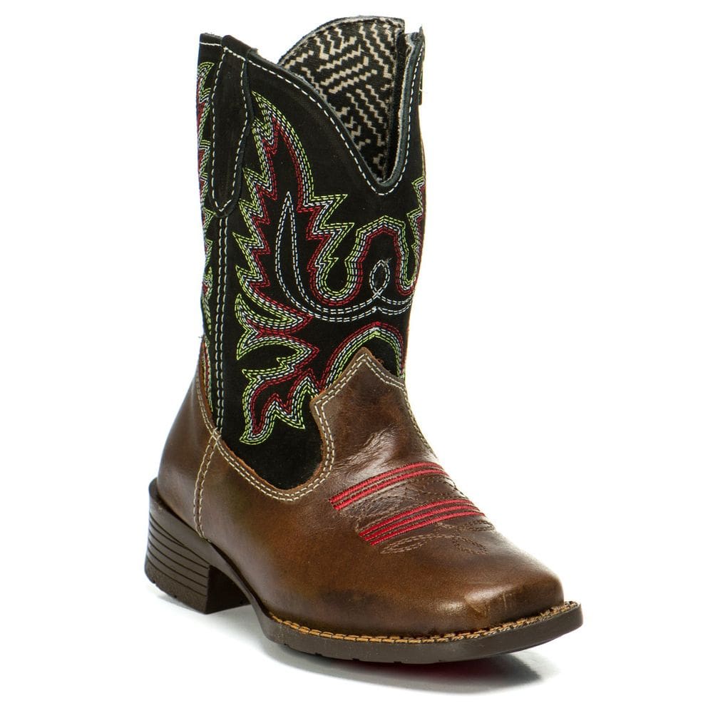 Bota Texana Infantil Couro Preto Confortável Bordada Kapell