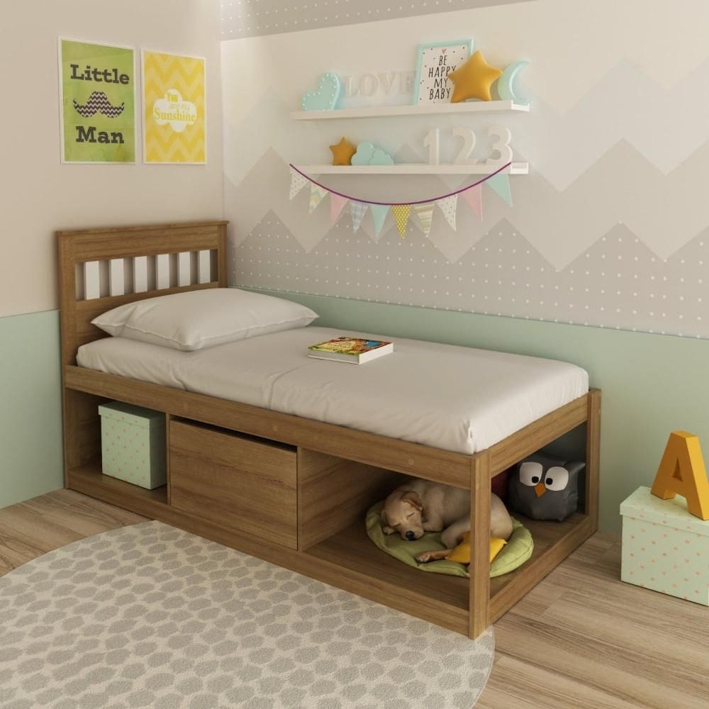 Cama Infantil/Juvenil Pet Friendly Amêndoa/Branco