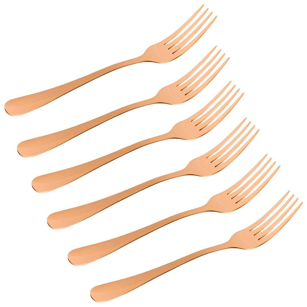 Conjunto 6pçs Garfos Refeição Inox Rose Gold Luxo Rústico