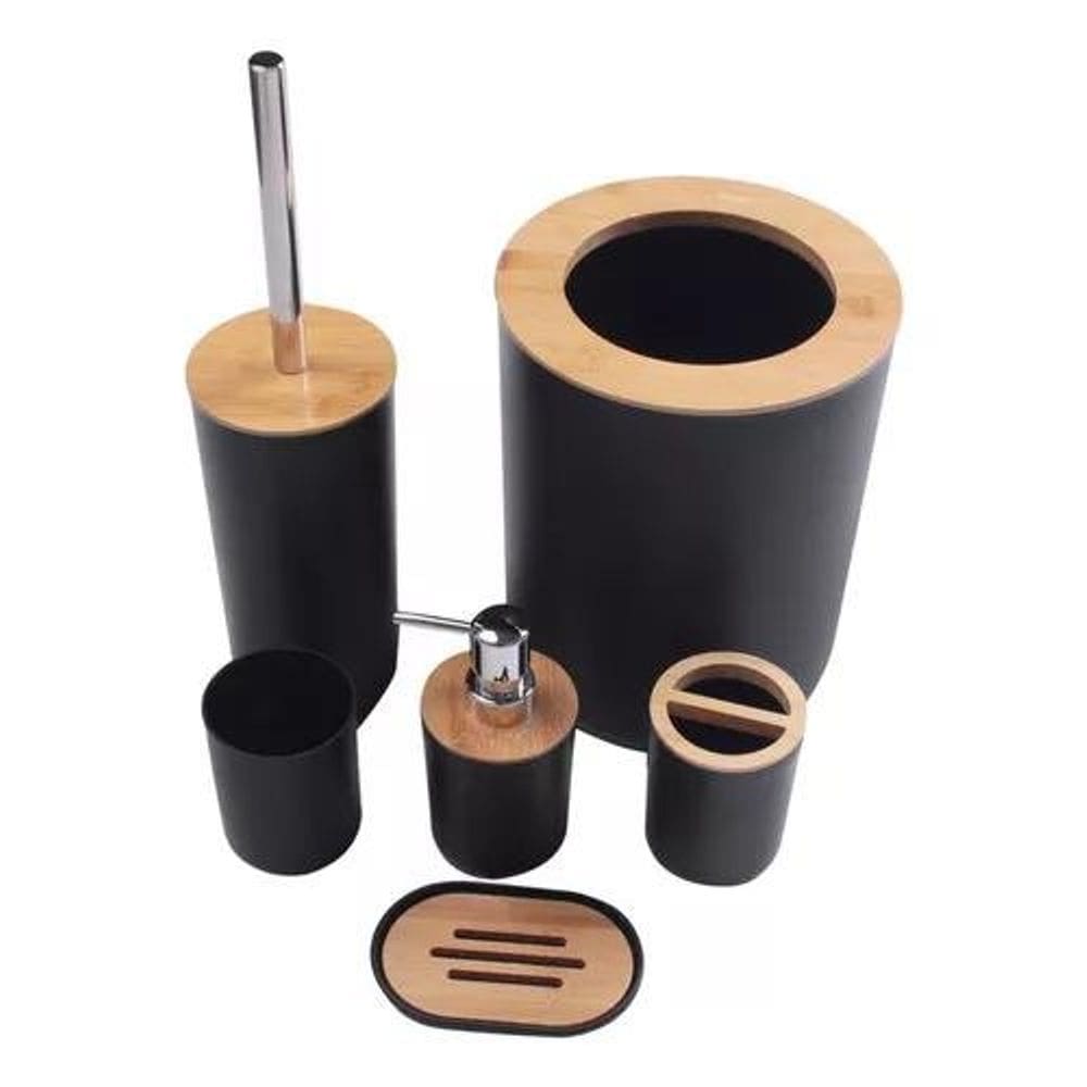 Kit 6 Peças Para Lavabo Banheiro Moderno Bambu Plástico ABS