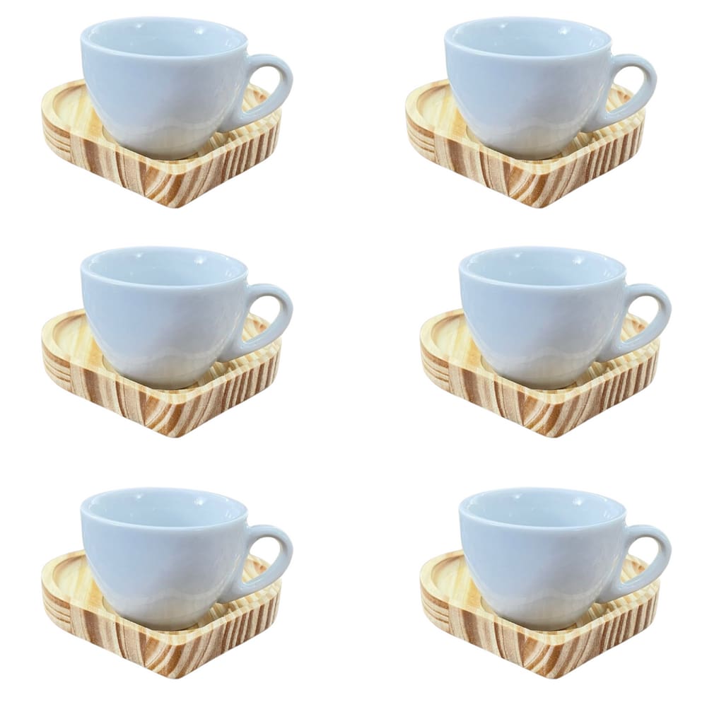 Jogo 6 xícaras Café 100ml Cônica com pires coração