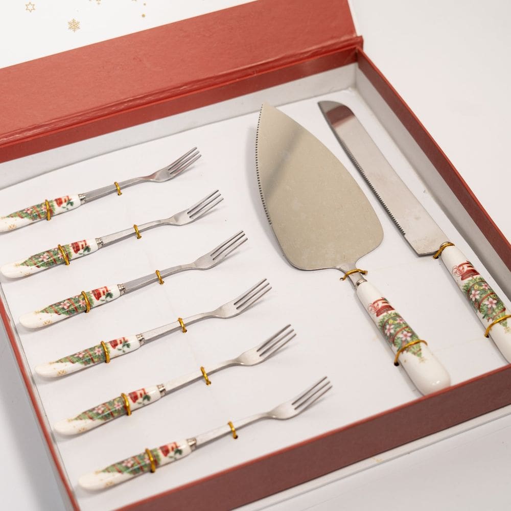 Conjunto Kit Talheres De Natal Para Bolo Sobremesa 8 Peças