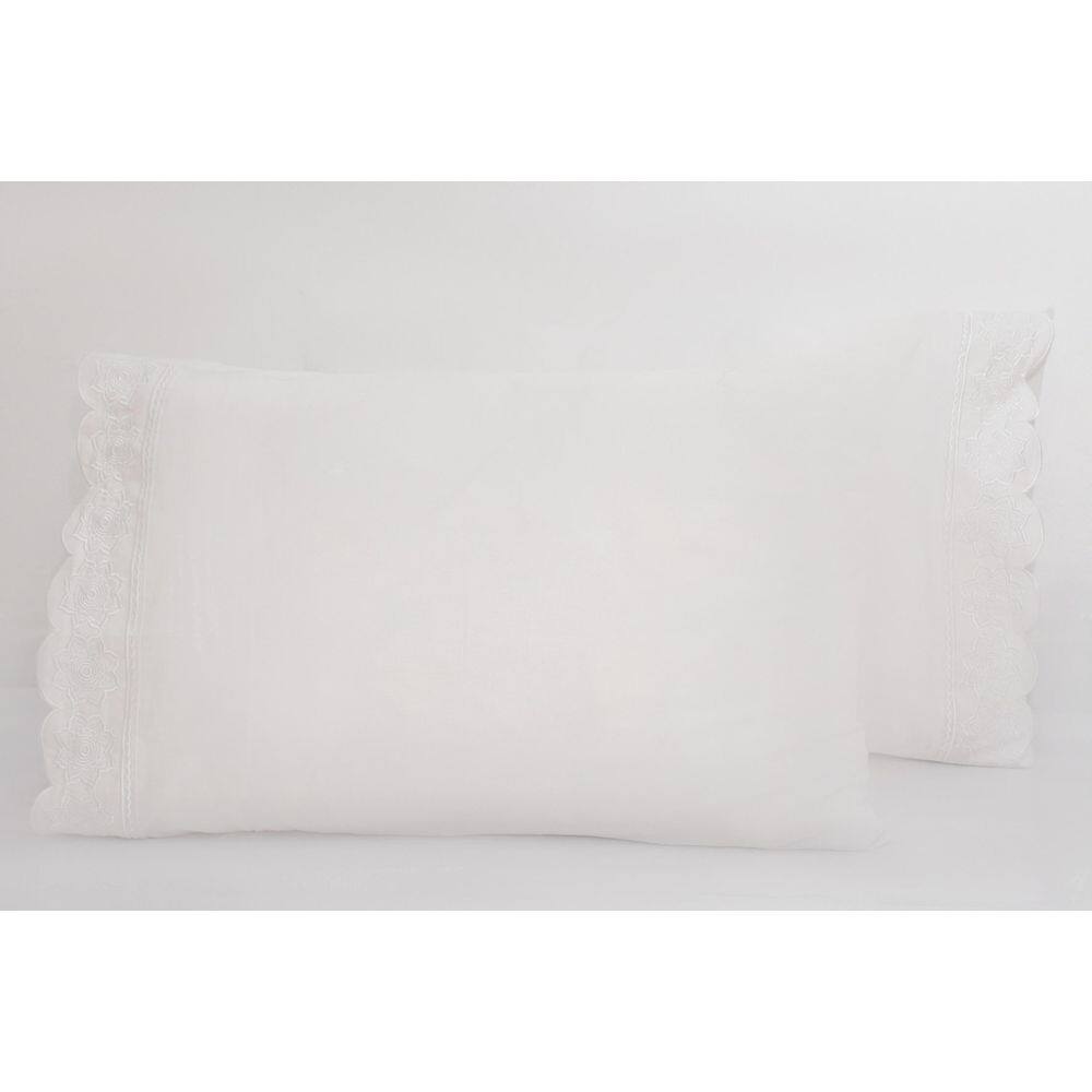 2 Fronhas 50Cmx70Cm 100% Algodão 180 Fios Barrado Bordado