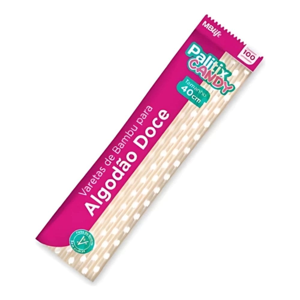 Palito De Algodão Doce De Bambu 40cm 100 Un
