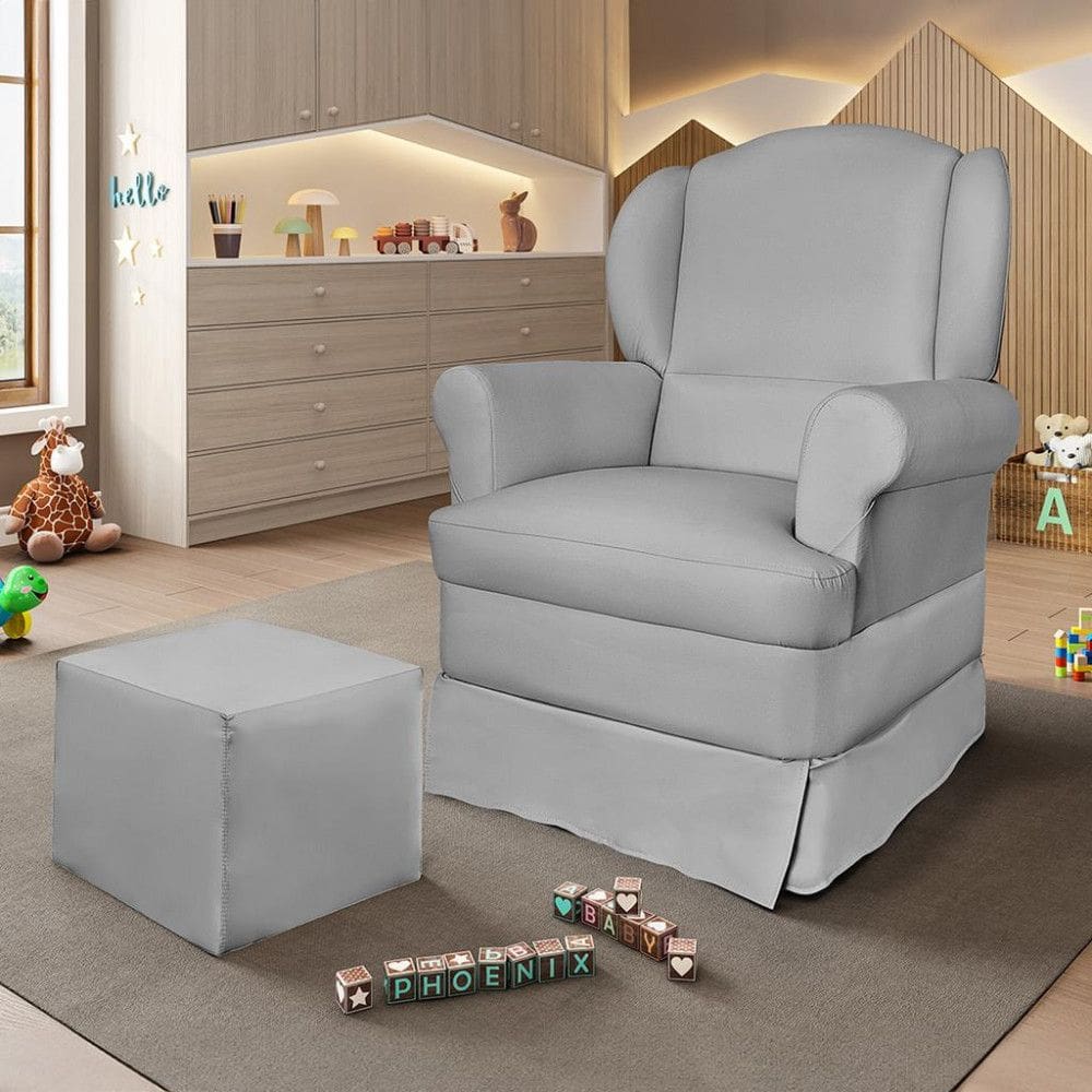 Poltrona de Amamentação com Pés de Madeira e Puff Sabrina Phoenix Baby